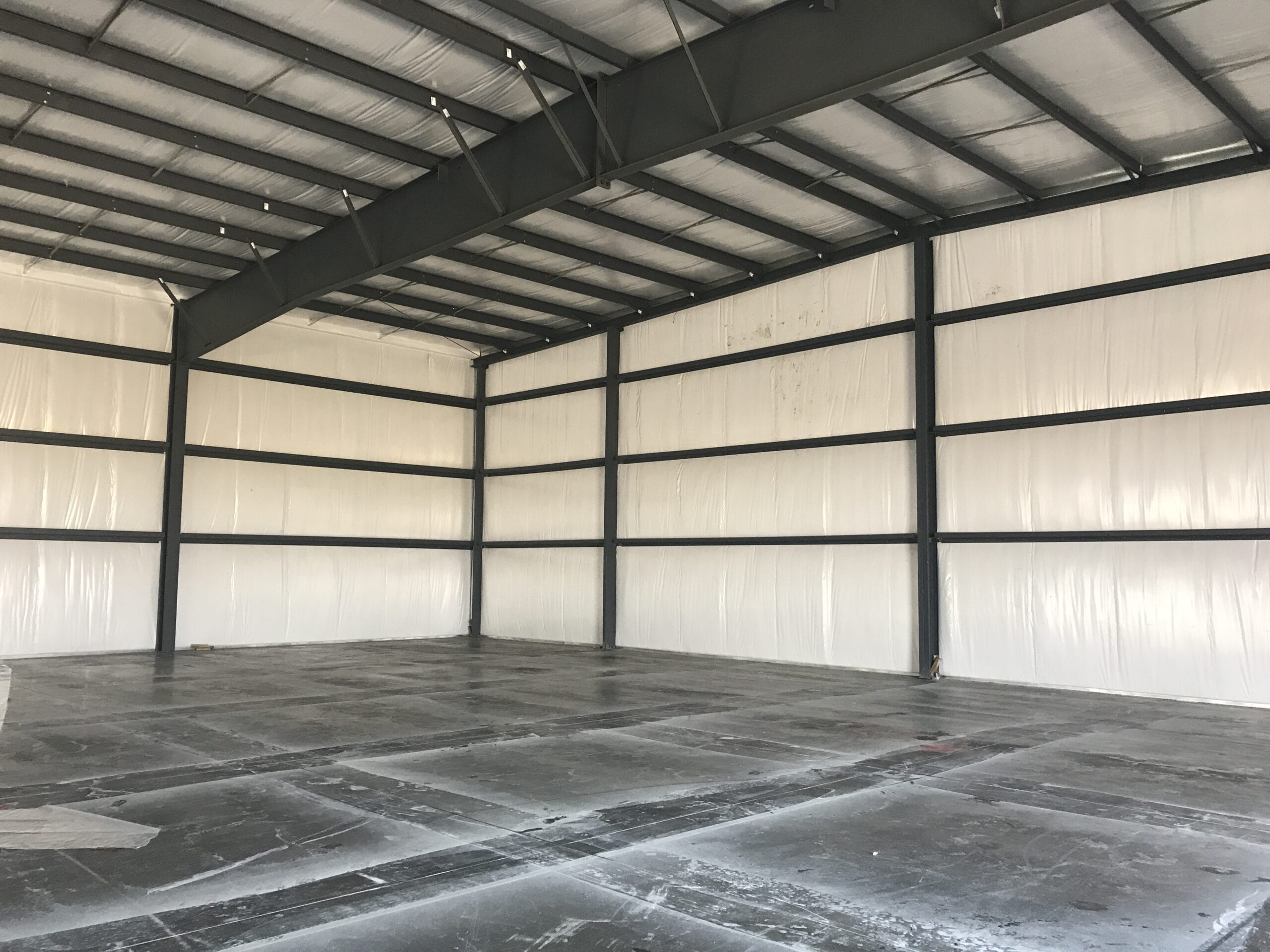 Steel frame construction in hall Steel frame construction in hall